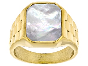 White Mother Of Pearl Gold Tone Stainless Steel 12.3mm Signet Ring