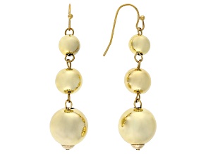 Gold Tone Stainless Steel 8-12mm Graduated Beaded Dangle Earrings