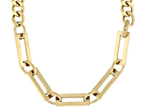 Gold Tone Stainless Steel 7.5mm Cuban and Paperclip 18" Necklace