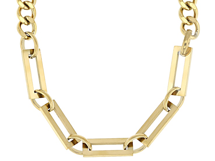 18K Yellow Gold Over Stainless Steel 7.5mm Cuban and Paperclip 18" Necklace