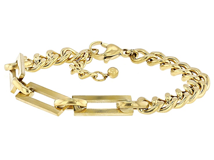 18K Yellow Gold Over Stainless Steel 7.5mm Cuban and Paperclip Bracelet