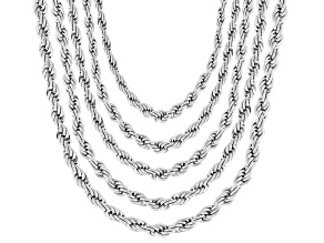 Stainless Steel 3mm Rope 18-22" Necklace Set of 5