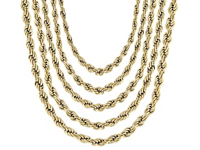 Gold Tone Stainless Steel 3mm Rope 18-22" Necklace Set of 5