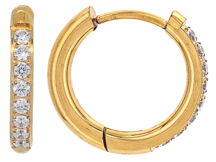 Sophisticated SteelÂ® Crystal and Gold Tone Stainless Steel 0.62" Hoop Earrings