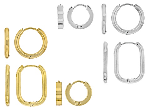 Stainless Steel Hoop Earring Set & Gold Tone Stainless Steel Hoop Earring Set
