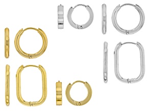 Stainless Steel Hoop Earring Set & Gold Tone Stainless Steel Hoop Earring Set