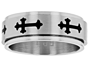 Stainless Steel 7.5mm Cross Band Spinner Ring