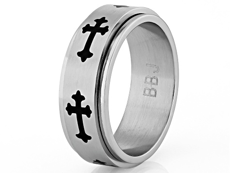 Stainless Steel 7.5mm Cross Band Spinner Ring - SPH162 | JTV