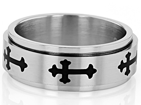 Stainless Steel 7.5mm Cross Band Spinner Ring - SPH162 | JTV