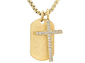 Cubic Zirconia 14K Yellow Gold Over Stainless Steel Cross & Dog Tag Pendants