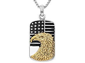 Two Tone Stainless Steel Patriotic Bald Eagle Dog Tag Pendant With Box Chain