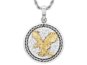 Two Tone Stainless Steel Eagle Medallion Pendant With 22" Rope Chain