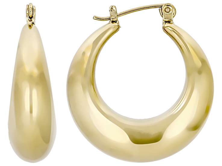 14K Yellow Gold Over Stainless Steel Polished Puffy Hoop Earrings