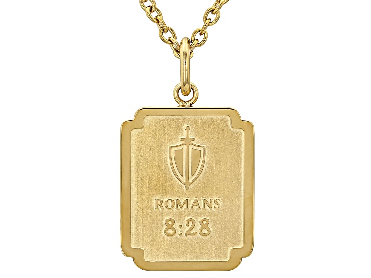 14K Yellow Gold Over Stainless Steel Romans 8:28 Bible Verse Pendant with Chain