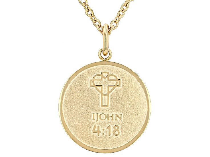 14K Yellow Gold Over Stainless Steel 1 John 4:18 Bible Verse Pendant with Chain