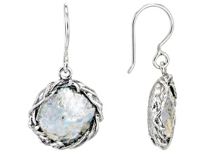 Sterling Silver Roman Glass Rope Design Textured Drop Earrings