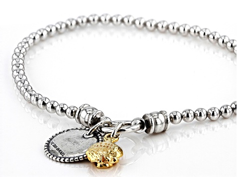 Sterling Silver and 14K Yellow Gold Over Sterling Silver Rose Stretch Bead Bracelet