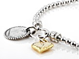 Sterling Silver and 14K Yellow Gold Over Sterling Silver Heart Stretch Bead Bracelet