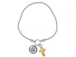 Sterling Silver and 14K Yellow Gold Over Sterling Silver Cross Stretch Bead Bracelet