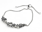 Sterling Silver & White Topaz Adjustable Oxidized Floral Box Link Bracelet