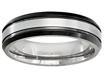 Picture of 4mm Mens Titanium With Black Ion Plating And Silver Tone Stripe Band