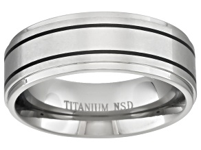8mm Men's Titanium With Black Ion Plated Accent Stripes Band