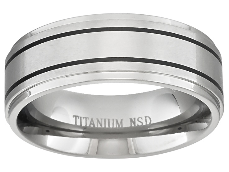 Titanium Black IP-Plated Cable and Diamonds Polished/Brushed Band Ring 8 to 12 Size 