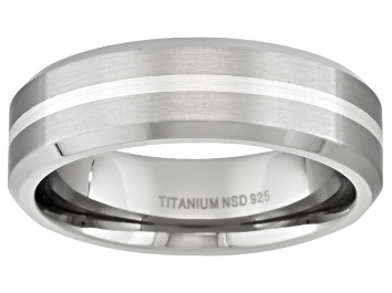 Picture of 6mm Mens Brushed Titanium With Sterling Silver Accent Stripe Band