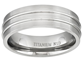 6mm Men's Brushed Titanium With Polished Raised Accent Rows Band