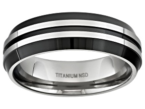 Men's Titanium With Black Ion Plating And Silver Tone Stripes Band
