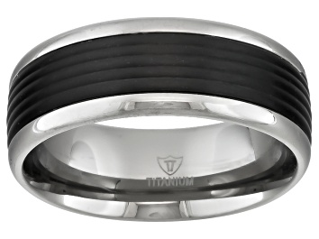 Picture of 8mm Men's Titanium With Black Enamel Grooved Inlay Band