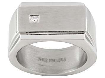 Picture of 9mm Men's Stainless Steel With 0.09ctw Diamond Simulant Flat Top Ring