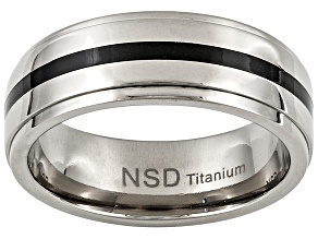 8mm Men's Titanium With Black Enamel Center Band Ring