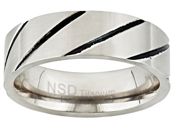 Picture of 6mm Brushed Titanium With Black Enamel Diagonal Design Band Ring