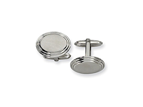 Stainless Steel Brushed And Polished Ribbed Edge Oval Cuff Links