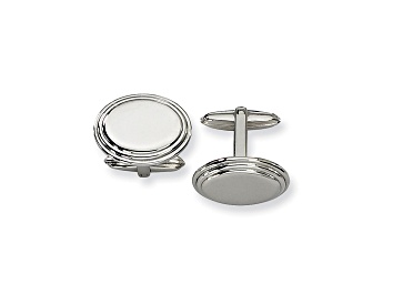 Picture of Stainless Steel Polished Ribbed Edge Oval Cuff Links