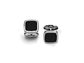 Stainless Steel Black Carbon Fiber Center Square Cuff Links