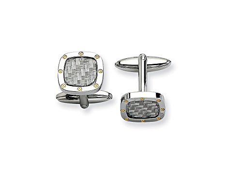 Stainless Steel And Yellow Tone Ip Plating Grey Carbon Fiber Cuff Links
