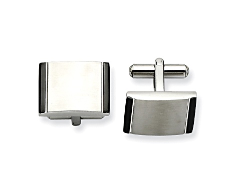 Black Acrylic Accent Stainless Steel Rectangle Cuff Links