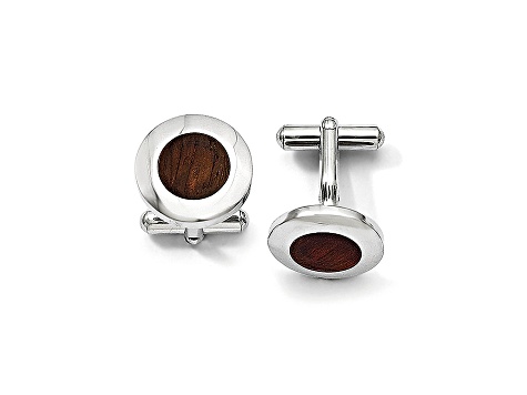 Wood inlay Stainless Steel Round Cuff Links