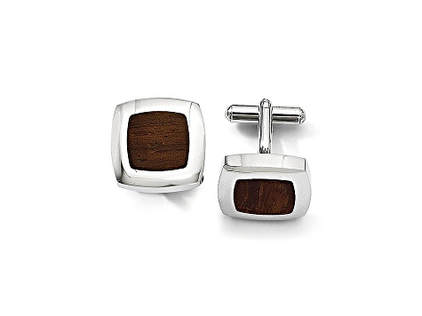 Wood inlay Stainless Steel Square Cuff Links