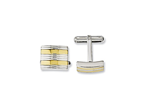 Yellow Ip-Plated Stainless Steel And Stainless Steel Striped Cuff Links