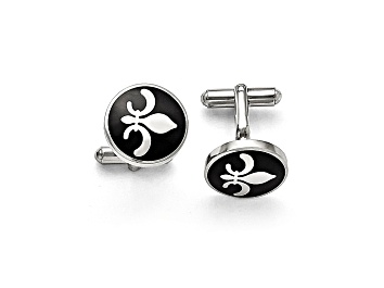 Picture of Black Enamel Stainless Steel Polished Fleur De Lis Cuff Links