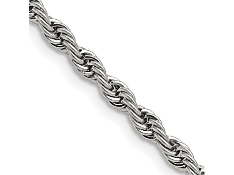 4mm Twisted Rope Stainless Steel Chain Bracelet 8 Inches / Silver