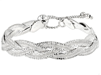 Picture of Rhodium Over Sterling Silver Herringbone Link Sliding Adjustable Bracelet