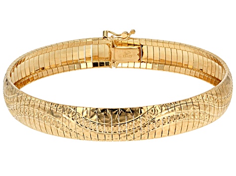 18k Yellow Gold Over Silver Diamond Cut Wave Pattern Omega Bracelet