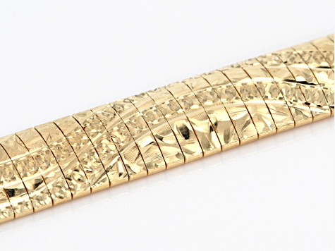 18k Yellow Gold Over Silver Diamond Cut Wave Pattern Omega Bracelet