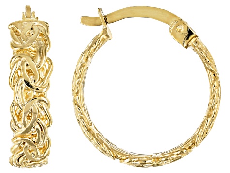 18K Yellow Gold Over Sterling Silver Byzantine Hoop Earrings