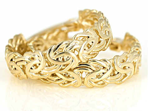 18K Yellow Gold Over Sterling Silver Byzantine Hoop Earrings
