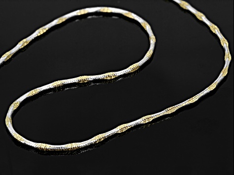 Sterling Silver & 18K Yellow Gold Over Silver Diamond Cut Square Snake Chain Necklace 20 Inch
